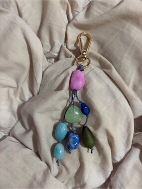 Free People Multi-Color Resin Pebble Beads Cord Drop Bag Charm Keychain Boho